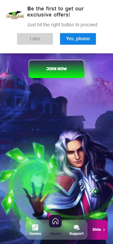 Shazam Casino home screen on a mobile device